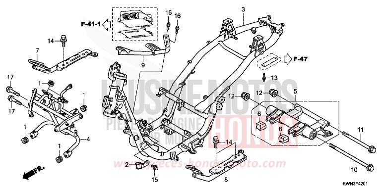 FRAME BODY (WW125EX2C/EX2D/EX2E/D) for PCX 125 CANDY ROSY RED (R340) from 2012
